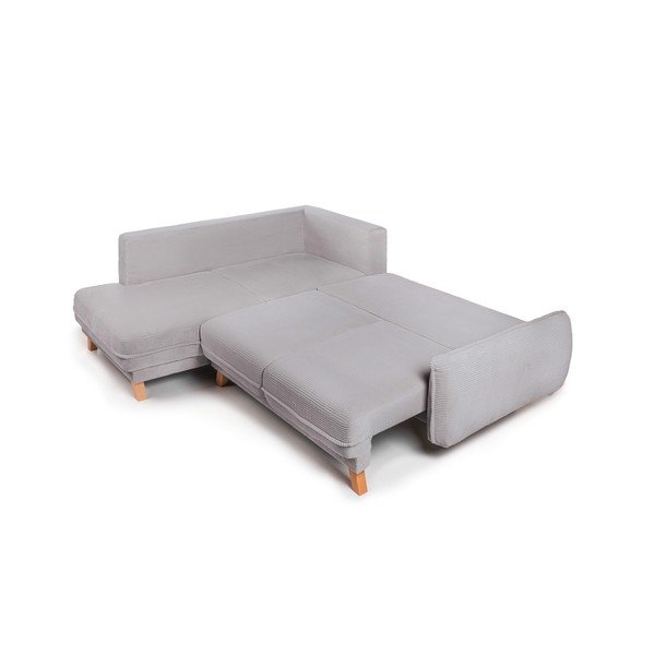 Divano angolare grigio chiaro allungabile/con contenitore (con penisola a destra/a L) con rivestimento in velluto a coste Tori – Bonami Selection-image-3