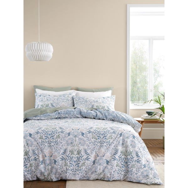 Biancheria da letto in cotone blu e bianco per letto matrimoniale 200x200 cm Hedgegrow Hopper - Bianca