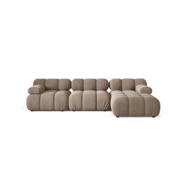 Divano angolare componibile beige (con penisola a destra/con chaise lounge) con rivestimento in velluto – Micadoni 