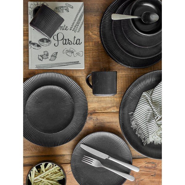 Set da pranzo in gres 12 pz per 4 persone Neri – Bloomingville-image-1