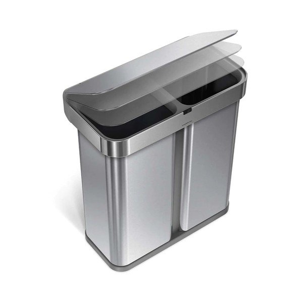 Bidone senza contatto in acciaio inox per rifiuti differenziati 58 l Dual - simplehuman-image-4