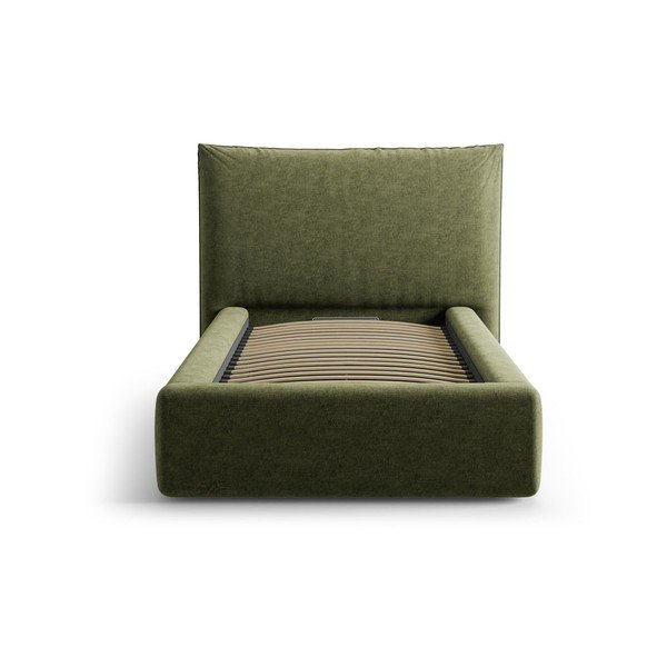 Letto singolo imbottito verde con contenitore con rete inclusa 90x200 cm Kaelle – Micadoni -image-3
