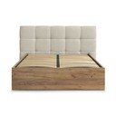 Letto matrimoniale imbottito/in truciolato beige imbottito con contenitore con rete inclusa 180x200 cm Kumo – Bobochic Paris