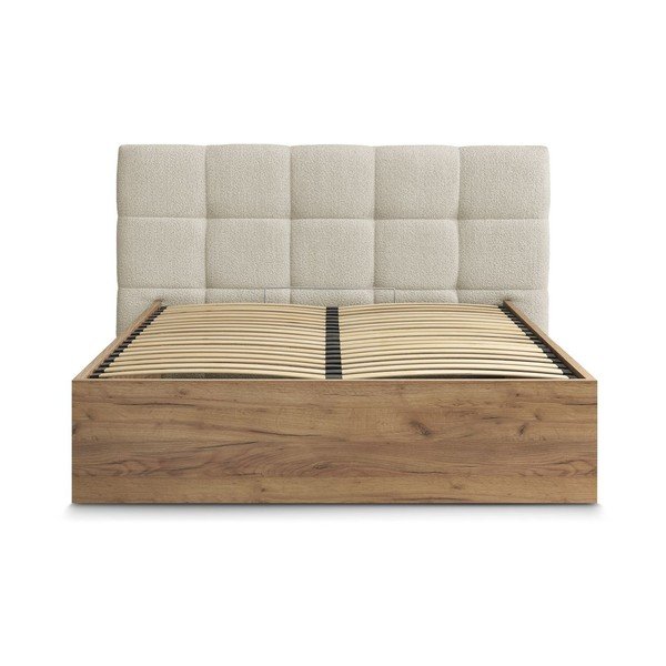 Letto matrimoniale imbottito/in truciolato beige imbottito con contenitore con rete inclusa 180x200 cm Kumo – Bobochic Paris