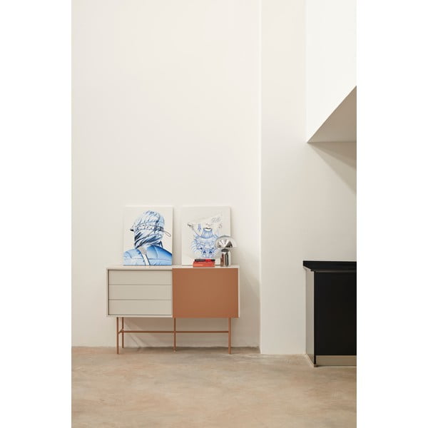 Cassettiera bassa con ante scorrevoli in mattone/beige 140x91 cm Nube - Teulat-image-1