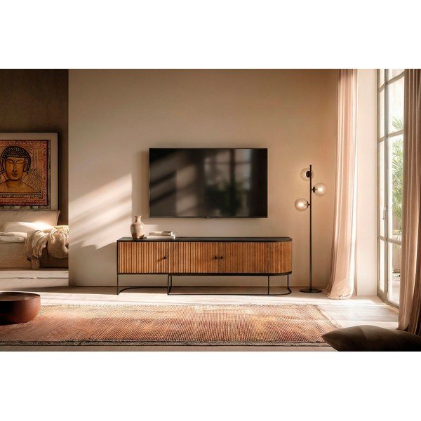Mobile TV di colore naturale in mango massiccio 160x55x40 cm Curve – MOME-image-1