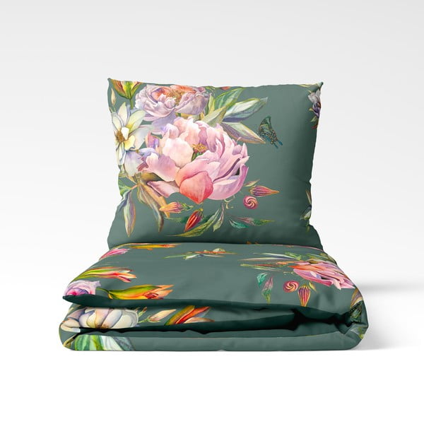 Lenzuolo matrimoniale in cotone sateen verde scuro 200 x 220 cm Floret - Bonami Selection-image-2