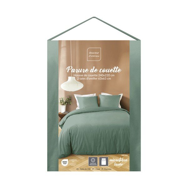 Set copripiumino e federa verde in microfibra per letto matrimoniale/per letto esteso 3 pezzi 240x220 cm Liam – douceur d'intérieur-image-1