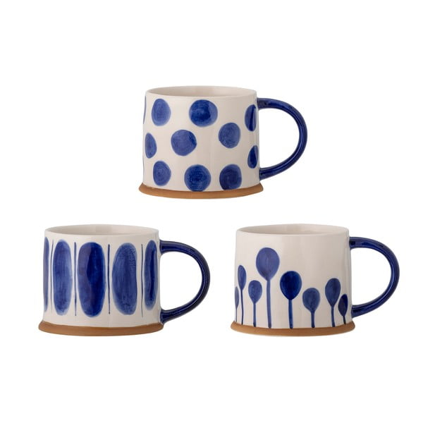 Tazze in set bianche/blu in gres 3 pz 450 ml Linora – Bloomingville