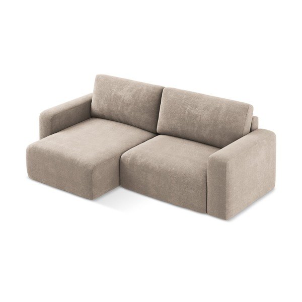 Divano angolare beige allungabile/con contenitore (con penisola a sinistra/con chaise lounge) con rivestimento in ciniglia Kona – Makamii-image-3