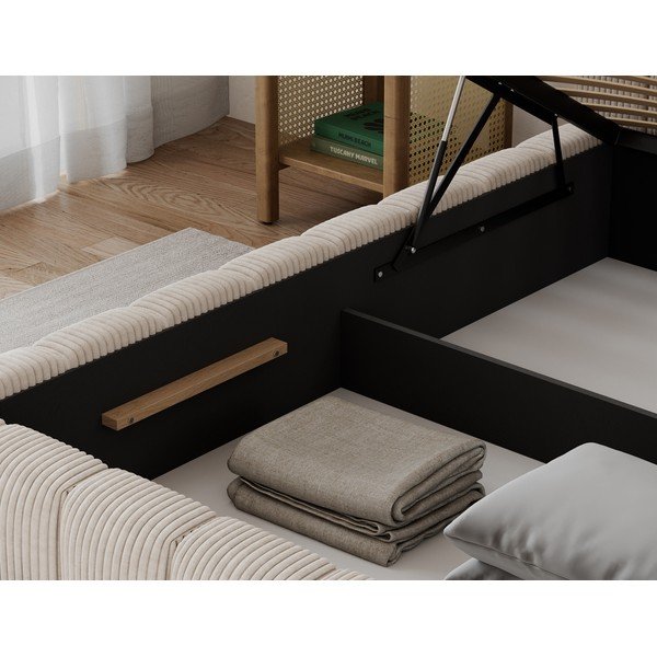 Letto singolo imbottito beige con contenitore con rete inclusa 90x200 cm Lamica – ELTAP-image-4