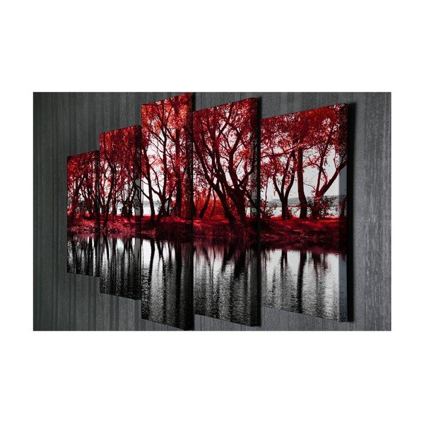 Pittura in 5 parti su tela Foglie rosse - Wallity-image-2