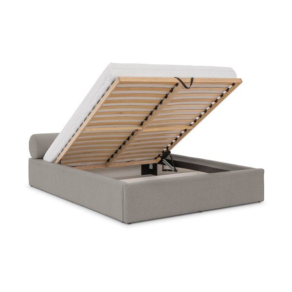 Letto matrimoniale imbottito grigio chiaro con contenitore con rete inclusa 160x200 cm Cille – Ropez-image-2