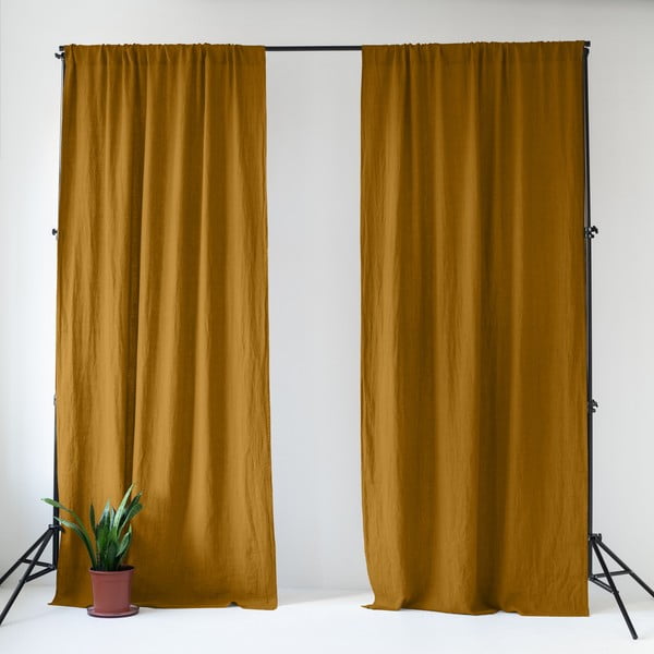 Tenda giallo ocra marrone in lino 140x200 cm Bronze – Linen Tales