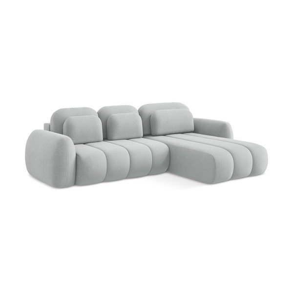 Divano angolare grigio chiaro allungabile/con contenitore (con penisola a destra/con chaise lounge) con rivestimento in bouclé Pele – Makamii-image-1