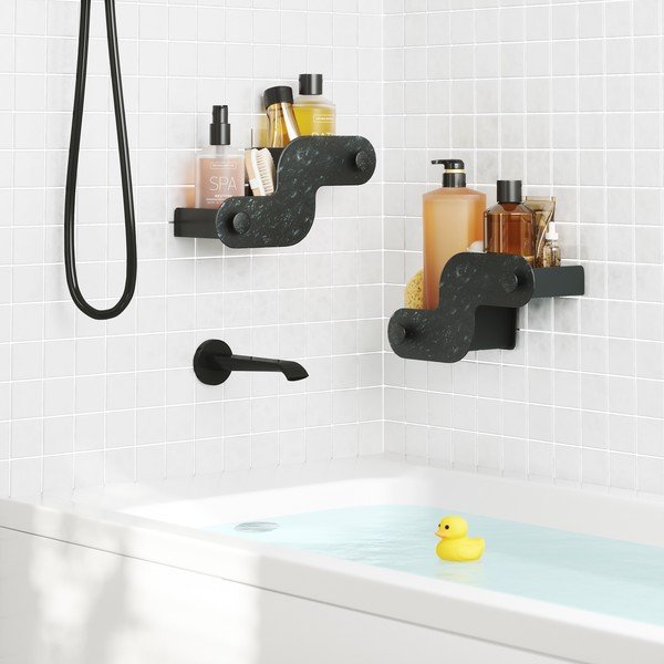 Mensole da bagno senza foratura color nero opaco in plastica 2 pz Nami – Umbra-image-3
