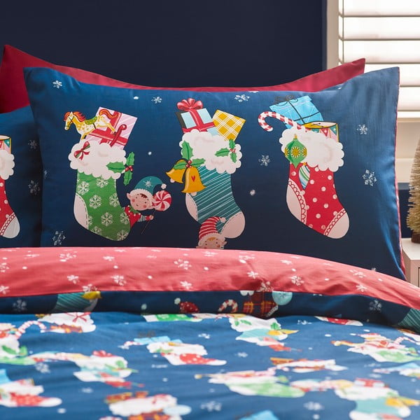 Set copripiumino e federa da bambini rosso e blu per letto matrimoniale 200x200 cm Christmas Elves – Catherine Lansfield-image-3