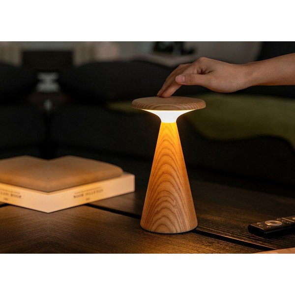 Lampada da tavolo LED di colore naturale con paralume in legno (altezza totale 21 cm) Sylva – Gingko-image-2