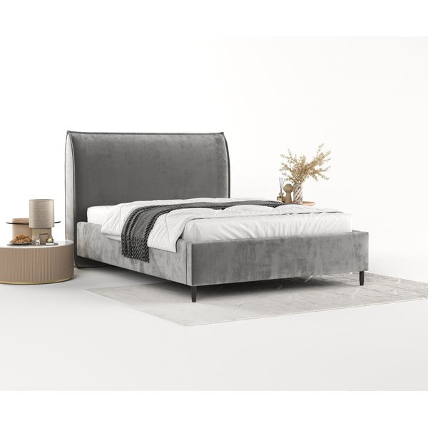 Letto matrimoniale imbottito grigio con spazio contenitivo e rete 160x200 cm Shell - Maison de Rêve-image-2