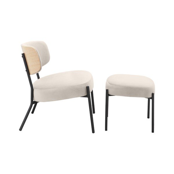 Poltrona in velluto crema con poggiapiedi Jerry - Støraa-image-1