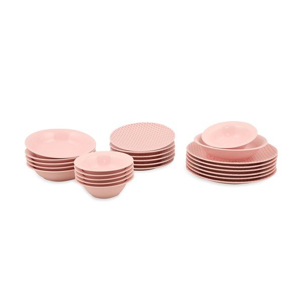 Set di 24 pezzi di piatti in porcellana rosa e bianca Amelia - Kütahya Porselen-image-2