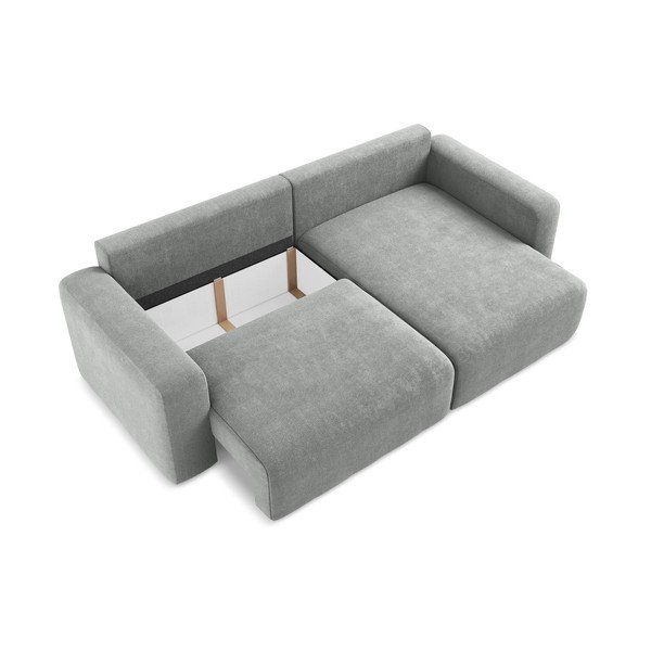 Divano angolare grigio allungabile/con contenitore (con penisola a destra/con chaise lounge) con rivestimento in ciniglia Kona – Makamii-image-4