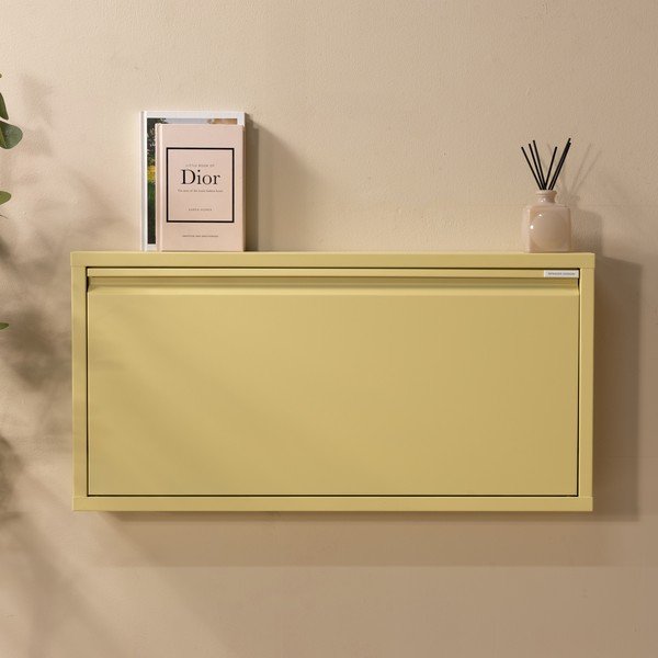 Scarpiera giallo chiaro in acciaio con ante ribaltabili/da parete 75x37,5x12,5 cm Billy – Spinder Design-image-1