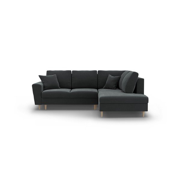 Divano angolare grigio scuro allungabile e con contenitore (con penisola a destra/a L) con rivestimento in velluto Kyoto – Cosmopolitan Design