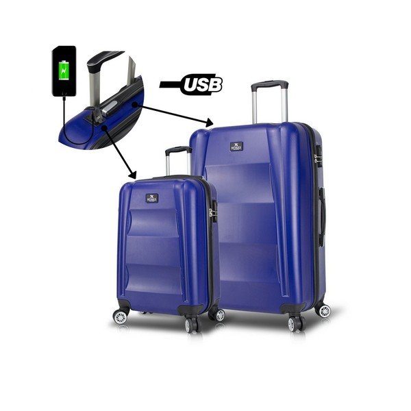 Set di 2 valigie da viaggio blu su ruote con porte USB My Valice LASSO Cabin & Large - Myvalice-image-1