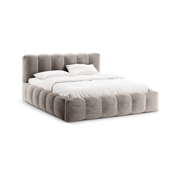 Letto matrimoniale imbottito marrone chiaro con spazio contenitivo e rete 180x200 cm Lupine - Micadoni Home-image-3