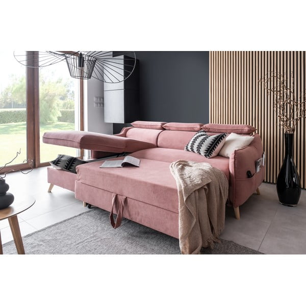 Divano letto angolare in velluto rosa chiaro (angolo sinistro) Sweet Harmony - Miuform-image-4