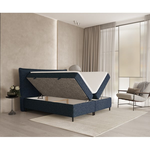 Letto boxspring blu scuro con contenitore 140x200 cm Sinai - Maison de Rêve-image-2