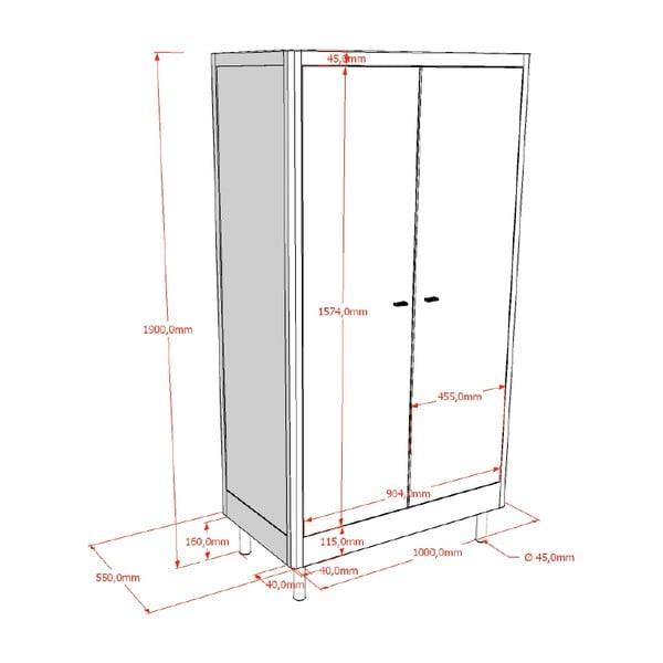 Armadio per bambini bianco in faggio massiccio 100x190x55 cm Forrest – Vipack-image-2
