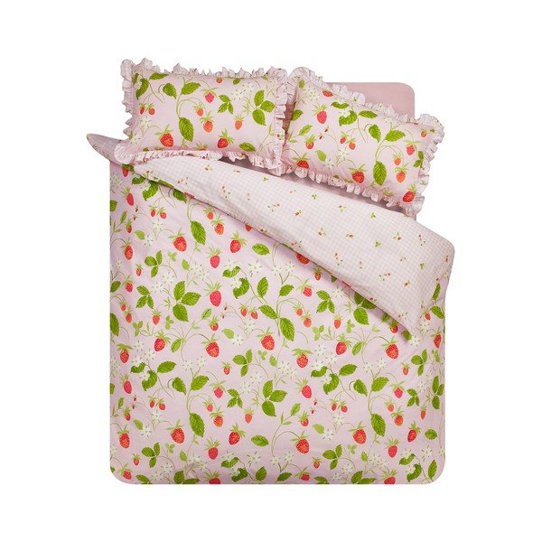 Set copripiumino e federa rosa per letto matrimoniale 3 pezzi 200x200 cm Strawberry Frills – Catherine Lansfield