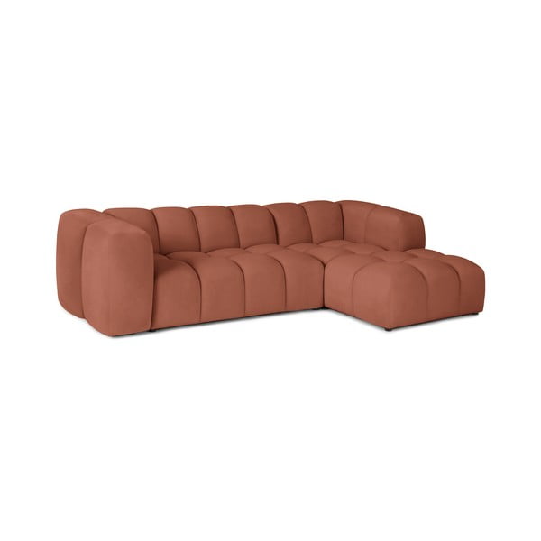 Divano angolare color terracotta (con penisola a destra e chaise lounge) con rivestimento in velluto Cube – Bonami Selection-image-2