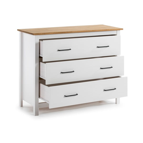 Cassettiera bassa bianca in legno di pino 100x80 cm Miranda - Marckeric-image-3