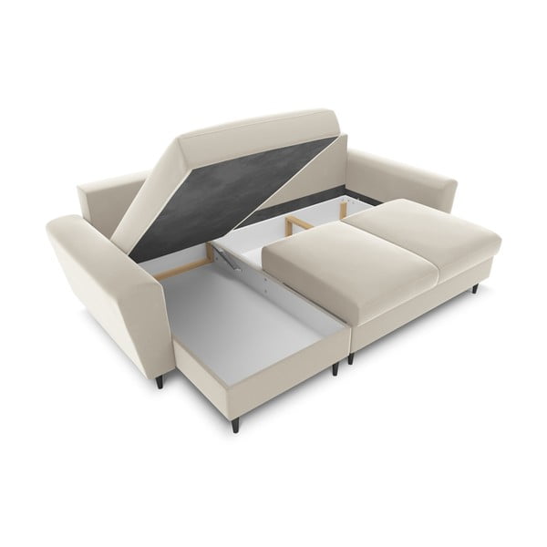 Divano angolare beige allungabile e con contenitore con rivestimento in velluto Kyoto – Cosmopolitan Design-image-2