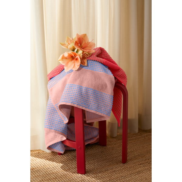 Asciugamano rosso in spugna di cotone biologico 70x140 cm Check - JUNA-image-4