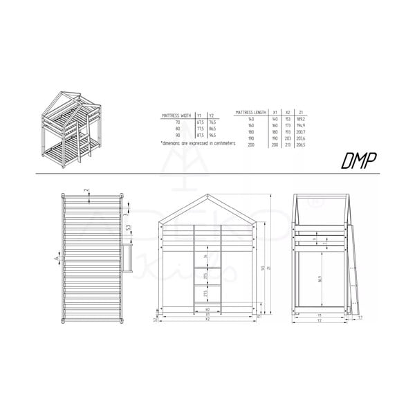 Letto a castello in legno di pino Mila DMP, 80 x 160 cm - Adeko-image-3