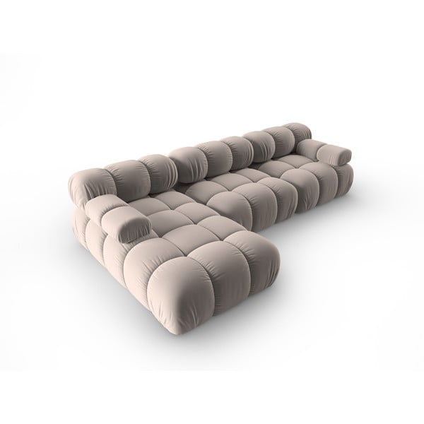 Divano angolare componibile in marrone chiaro (con penisola a sinistra) con rivestimento in velluto Bellis – Micadoni -image-4