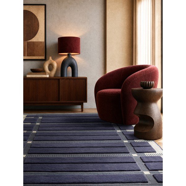 Tappeto blu scuro/beige in lana tessuto a mano 120x170 cm – Asiatic Carpets-image-1