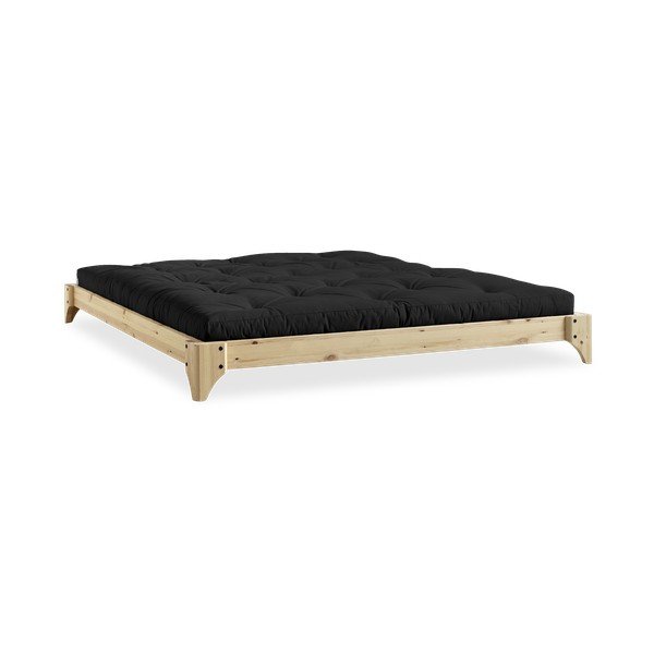 Letto matrimoniale in pino con materasso Elan Double Latex Natural Clear/Black, 140 x 200 cm - Karup Design