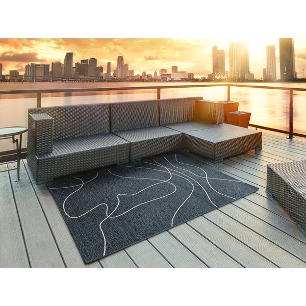 Tappeto da esterno blu scuro con cotone Doodle, 77 x 150 cm Doodle Azul - Universal-image-1