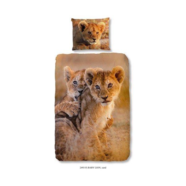 Biancheria da letto singola in cotone Baby Lion, 140 x 200 cm - Good Morning-image-1