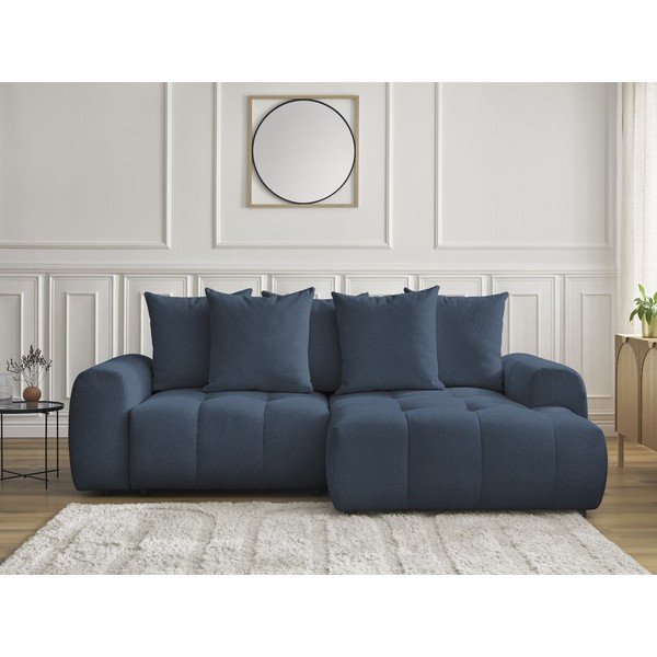 Divano angolare blu allungabile/con contenitore (con penisola a destra/con chaise lounge) con rivestimento in ciniglia Roxelane – Bobochic Paris-image-1