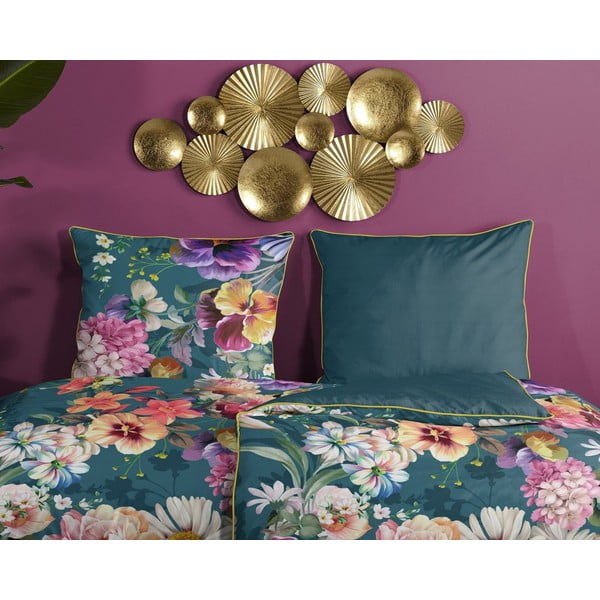 Lenzuolo singolo in cotone organico blu petrolio Sunflower, 140 x 200 cm Organic - Descanso-image-2