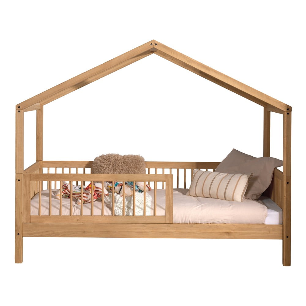 Letto da bambini a forma di casa di colore naturale in rovere massiccio con rete inclusa 90x200 cm Forrest – Vipack | Letti per bambini