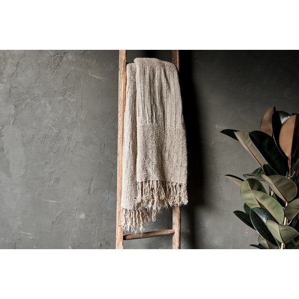 Coperta beige in cotone e lino , 200 x 140 cm Mayla - Nkuku-image-1