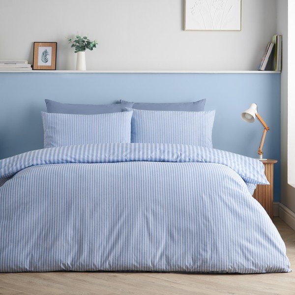 Set copripiumino e federa blu per letto matrimoniale 3 pezzi 200x200 cm Epping Textured Stripe – Catherine Lansfield-image-1