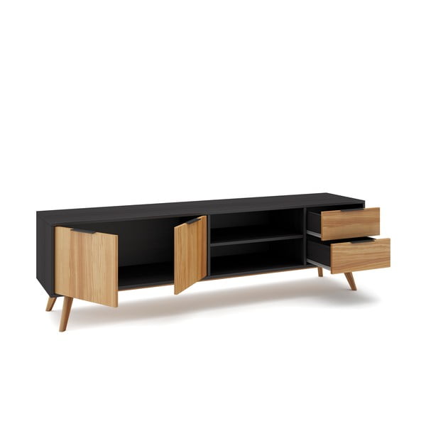 Tavolo TV in pino nero/naturale 180x53 cm Lavis - Marckeric-image-4